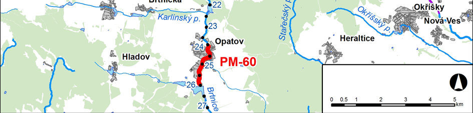 1. LOKALIZACE Předmětem řešeného území jsou úseky na řece Brtnici v km 10,325 12,898, 17,026 19,512 a 24,082 25,906. Obr. č. 1 Přehledná mapa řešeného území 2.