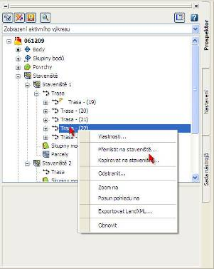 V záložce Staveniště dochází ke správě povrchových částí projektu trasy, parcel a skupiny zemních těles.
