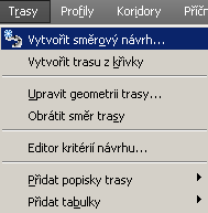 Po vytvoření nového staveniště již lze přistoupit ke správě trasy. 4.2. Trasa 4.2.1. Směrové vedení trasy Směrové vedení trasy se začne utvářet umístěním tečen, přechodnic a oblouků.