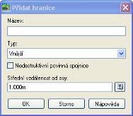 V otevřeném dialogovém okně nastavíme název a typ hranice. Po nastavení všech vlastností se hranice projeví ve vykreslení terénu, s vlivem na navázané součásti projektu.