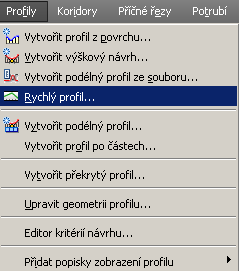 3.2.7.4. Tvorba profilu průběhem terénu Pro analýzu výškového průběhu terénu slouží položka Rychlý profil v nabídce Profily.