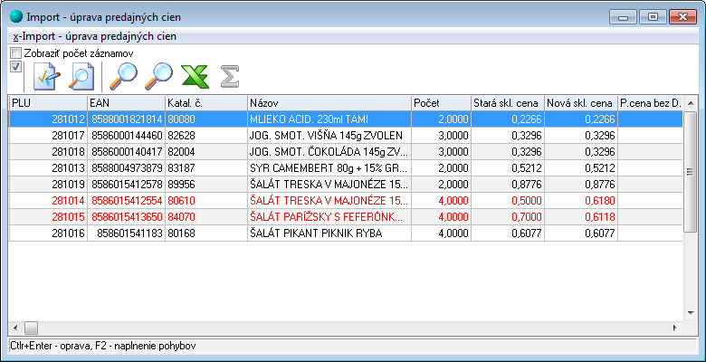 zadaný napríklad iný EAN kód, pomocou tlačidiel CTRL + ENTER zobrazíme cenník a vyhľadáme príslušnú položku (stlačením Enter sa položka spáruje).