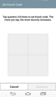Spoznavanje telefona 3 Tapnite kvadrate v vzorcu, da nastavite Knock Code. Vzorec Knock Code je lahko sestavljen iz od treh do osmih tapov. Ko končate, tapnite Končano.
