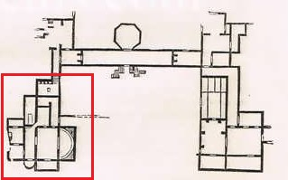 Obr. 114. Chedworth villa s vyznačením lázeňských pokojů. 115.