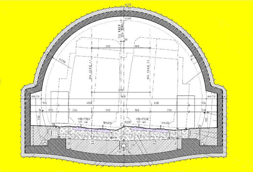 RAŽENÝ TUNEL SE SPODNÍ KLENBOU A VÝKLENKEM PRIMÁRNÍ OSTĚNÍ