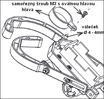 Krok 6: Montáž paží robota Potřebné díly: sestavený díl z předchozího kroku, 2 paže robota, 2 pouzdra, 2 válečky o Ø 4 4 mm, 2 válečky o Ø 4 6 mm, 2 šrouby (střední) M3 x 14, 2 pojistné matice M3, 2