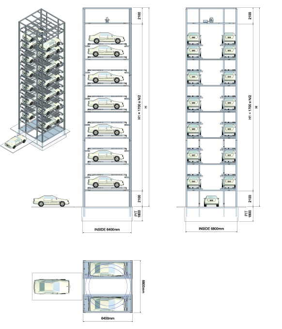 - Nevyužívá k transportu automobilů palety, ale systém FORK&TRAY, který zajišťuje rychlý přesun automobilu do výchozí pozice.