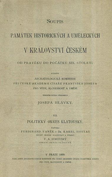 Soupis památek historických a uměleckých v království Českém -později Soupis památek historických a uměleckých v Republice československé -vzniklo za Rakouska-Uherska, vydávání pokračovalo za 1.