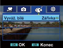 VB (Vyvážení bílé) Kamkordér nastavuje vyvážení bílé v obrazu automaticky. K dispozici jsou tři ruční nastavení vyvážení bílé: Auto: kamkordér automaticky upraví vyvážení bílé.