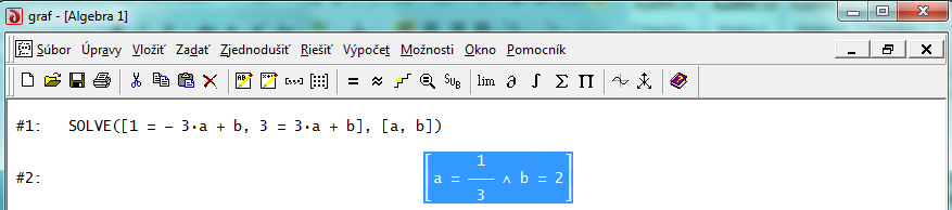 V úlohe b) z Príkladu 9 na strane 29 sú dané dve funkčné hodnoty funkcie, ktorej predpis hľadáme.