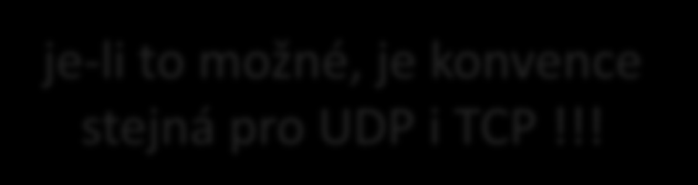 NSWI021 NSWI045 1/9 9/9 dobře známé porty (0 až 1023) dobře známé a registrované porty konvence zajišťuje unikátnost účelu stejný port slouží jen jednomu účelu je pro daný účel vyhrazen typicky: pro