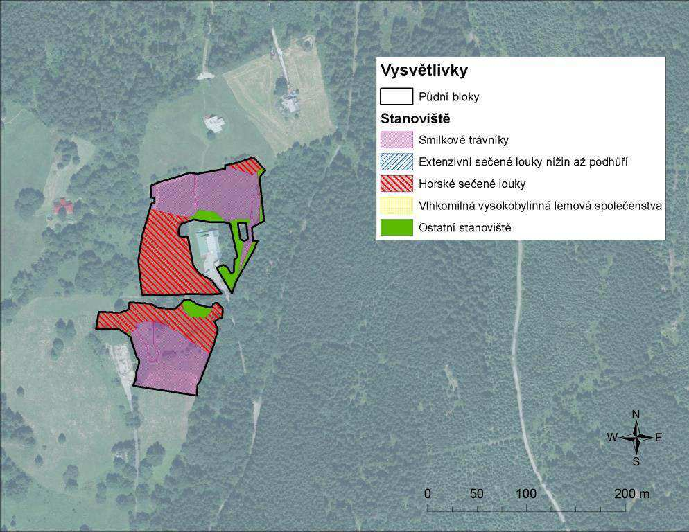 Obrázek 2: Mapa významných stanovišť na pozemcích farmy