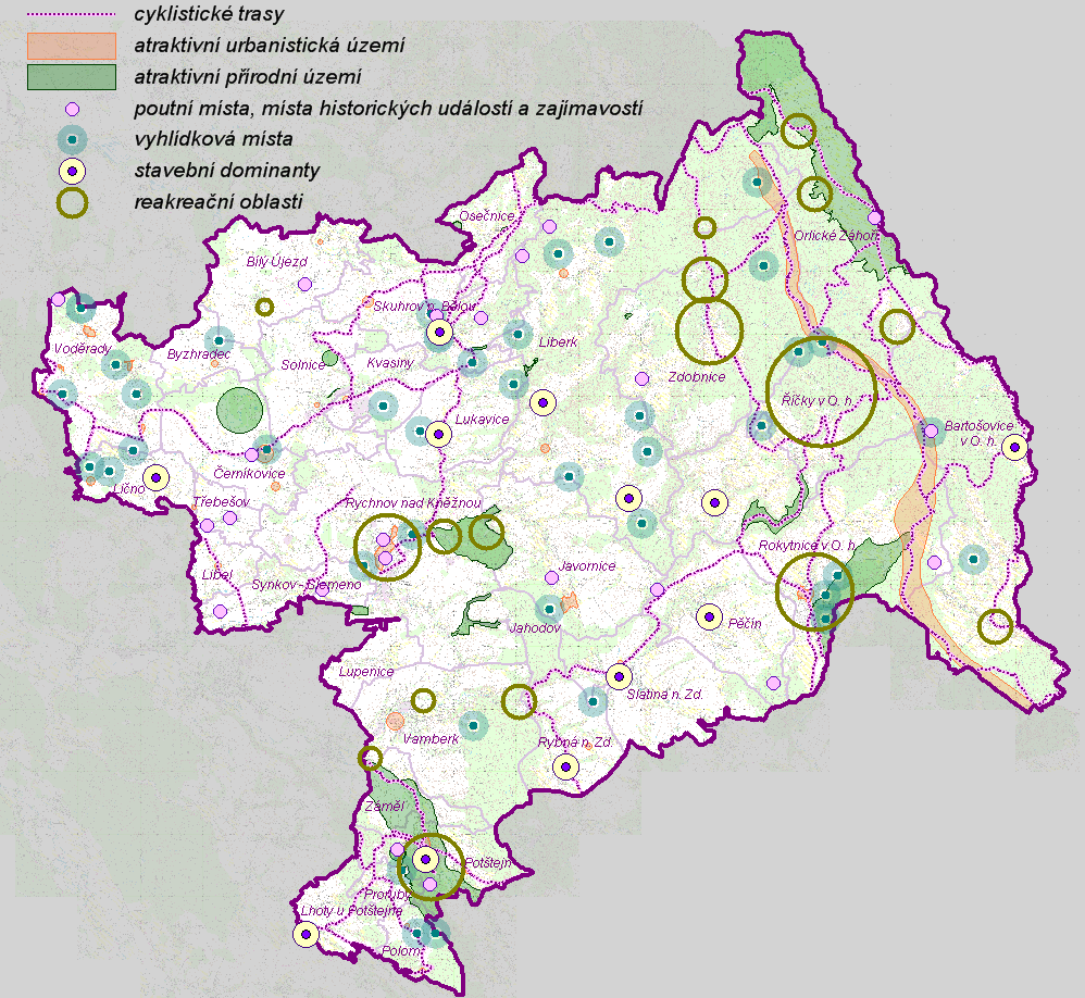 ÚAP ORP RYCHNOV NAD KNĚŽNOU aktualizace 2016 37 Potenciál rekreace a cestovního ruchu v ORP : analýza SWOT : + * hodnotné a atraktivní přírodní prostředí v horské oblasti a na Potštejnsku silný