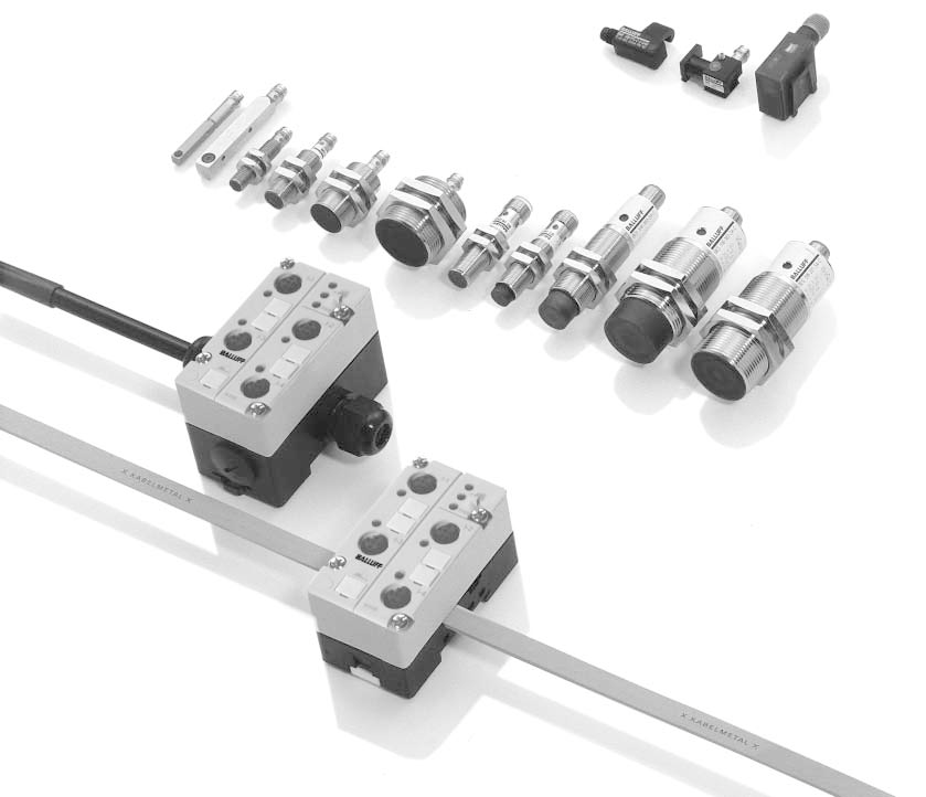 moduly mohou být spojeny se všemi běžnými snímači Balluff: Indukční snímače DC, 2-drát DC, 3-drát DC, 4-drát, PNP/NPN antivalentní PNP/NPN/rozpínací/ spínací, válcová pouzdra 3 mm.