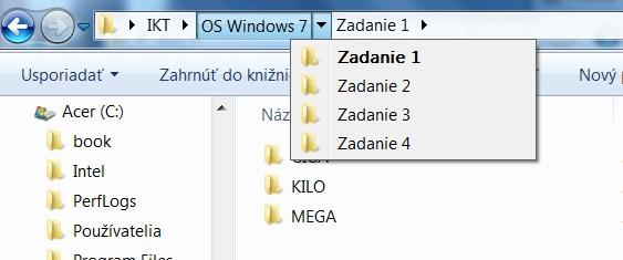 Spôsoby zobrazenia položiek: 1) Tlačidlo Zobrazenie sa nachádza na hornej lište v pravo. ĽK na malú šípku vedľa otvorí sa ponuka rôznych spôsobov zobrazenia. Vyskúšajte si ich.