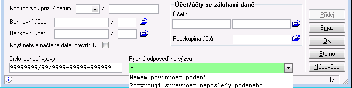 20 Kontrolní hlášení DPH Podání na daňovou správu *1098 Podání Šablona podání Kontrolní hlášení. Do šablony si nastavte číslo datové schránky nebo e-mail.