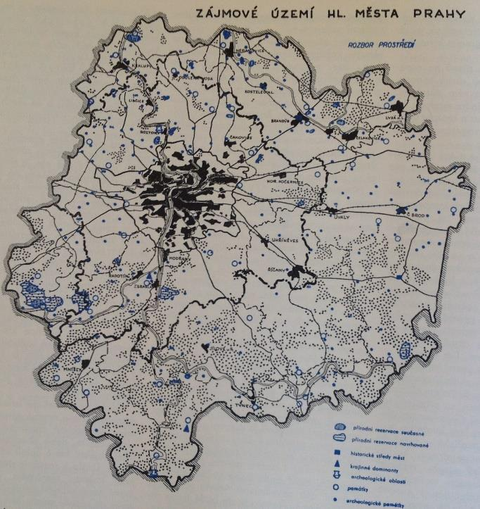 Obrázek č. 3: Zájmové území hlavního města Prahy Zdroj: Lorenz, 1963 Tabulka č. 1: Urbanizovaná území Prahy Název urbanizované oblasti Rozloha (km2) Počet obyvatel 101 Hustota zalidnění (obyv.