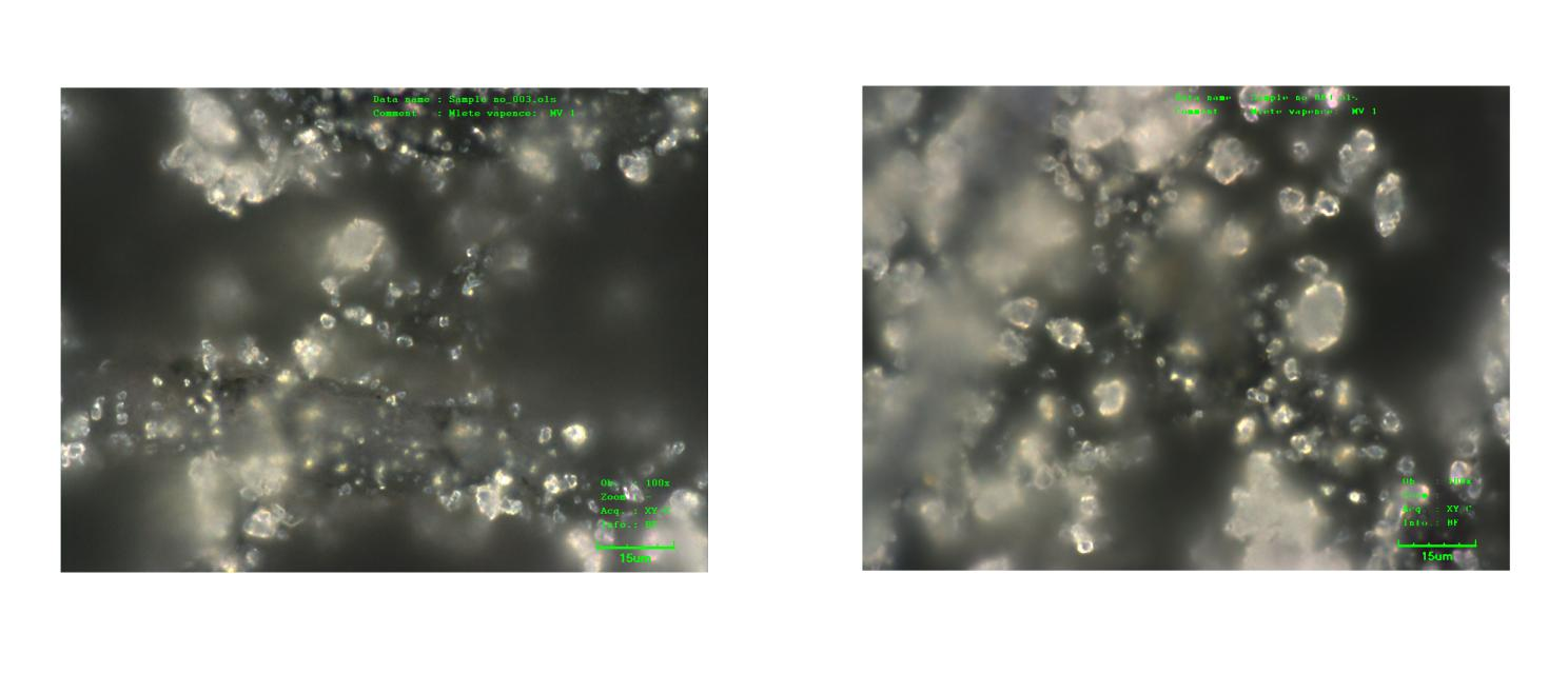 Obrázek 2.4 Mleté vápence frakce 8/V a zobrazení částic pomocí konfokálního mikroskopu 2.