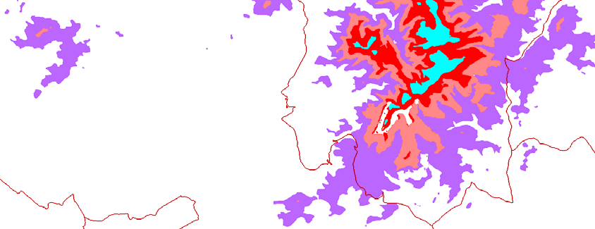 Obr. 7. Lesní vegetační stupně PLO 27 - Hrubý Jeseník podle mapování ÚHÚL. Legenda viz obr. 1. Obr. 8.