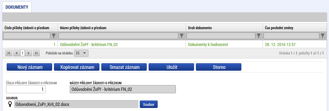 o přezkum přesahuje zmíněných 2000 znaků, nově může uživatel vložit přesahující text do přílohy k žádosti o přezkum, a to na záložce Dokumenty.