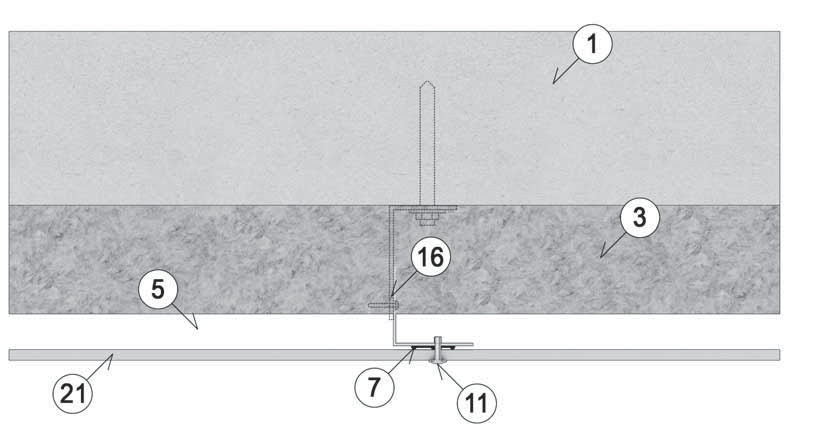 18 Montáž na hliníkový rošt pomocí nýtů Horizontální řez kotevním prvkem na kraji desky 8 EPDM podkladní páska 90 mm 11 Nýt Ø 4.