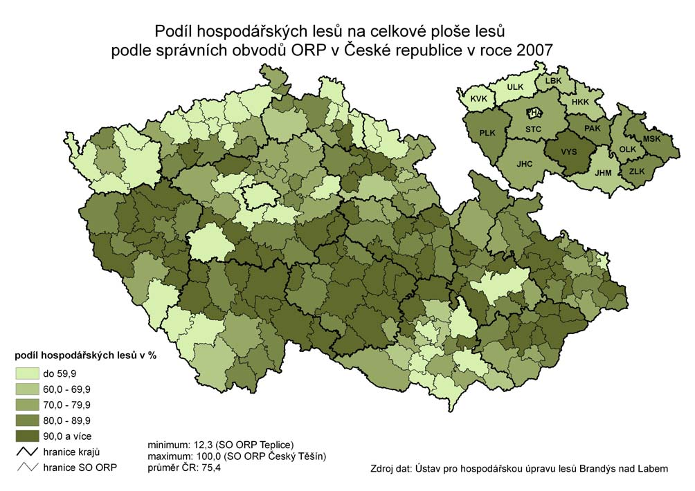 Tab. 3.2.4 Lesy v krajích České republiky podle kategorií a subkategorií Zdroj: Ústav pro hospodářské úpravy lesa v ha z lesa v tom: z lesa zvláštního ochranného určení Lesy mimořádně území nár.