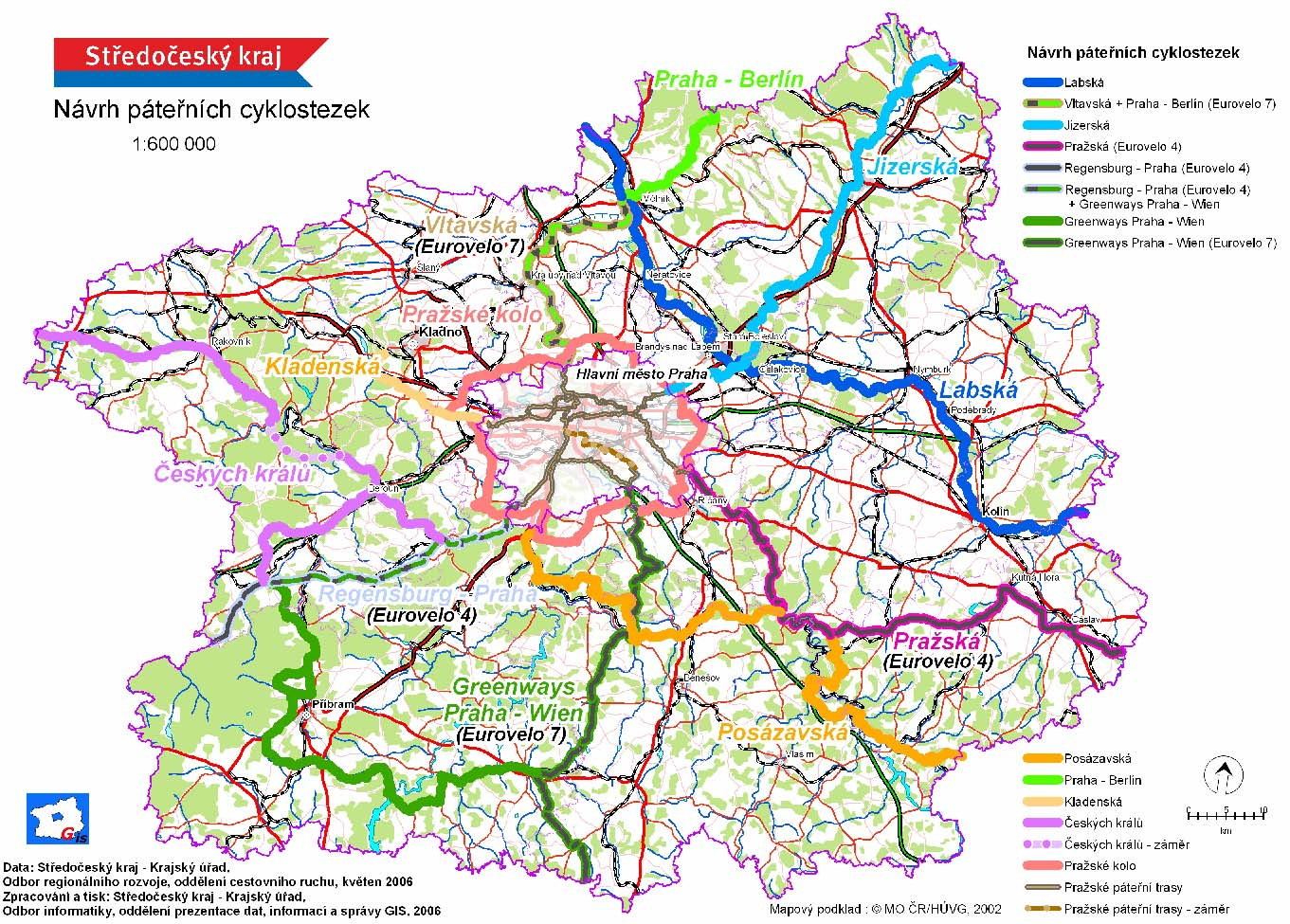 3.3 Modelový příklad pro cíl 2.2. 3.3.1 PODPORA PROJEKTOVÉ PŘÍPRAVY SÍTĚ DÁLKOVÝCH CYKLOTRAS NA ÚZEMÍ KRAJE Středočeský kraj má od roku 2006 zpracovánu aktualizovanou verzi Návrhu páteřních cyklostezek na svém území.