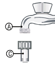 Připojení myčky k přívodu vody Připojte hadici studené vody k šroubovému spojení a ujistěte se, že je utažené. Připojte hadici C k přívodu studené vody A.