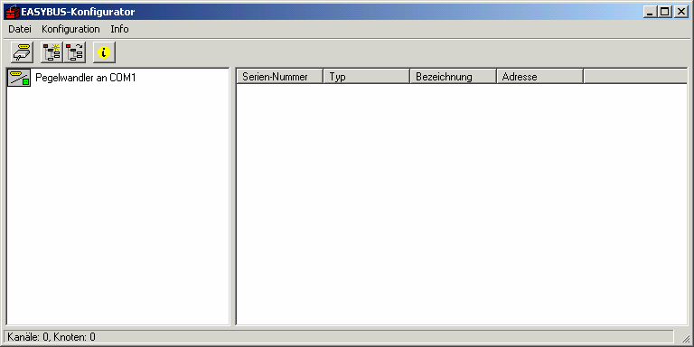 E35.0.01.6B-03 Zapojení a návod k obsluze EB 3000 strana 15 z 19 10. EB3000 - konfigurace 10.1. EASYBUS - Konfigurátor Spusťte software EASYBus-Konfigurator. Zobrazí se níže uvedené zobrazení.