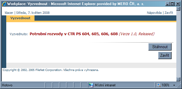 SO-GŘ-01 14. 0 14 Vybrat volbu VYZVEDNOUT. Otevře se dotaz, zda dokument chcete i stáhnout.