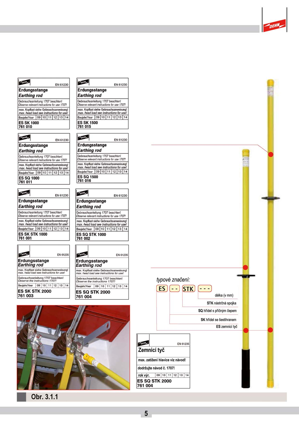 3. Způsob použití 3.1.1 Zemnicí tyč, jednodílná Zemnicí tyč ES.