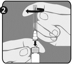 3. krok: Tahem vzhůru sejměte uzávěr (A) a připojený šedý uzávěr hrotu (B). Dávejte pozor, abyste se nedotkli sterilního hrotu stříkačky (C).