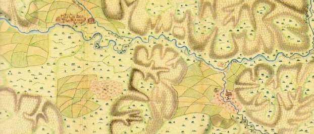 MAPY A PLÁNY 1. Mapa toku rieky Hron medzi Banskou Bystricou a Bzenicou od Johana Adama Artnera, rok 1734. Štátny ústredný banský archív v Banskej Štiavnici.