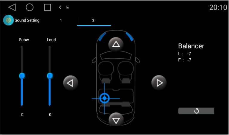 Nastavení zvuku Lze nastavit hlasovou volbu: parkovacích senzorů, volume effect adjust = zvuk, hlasitost bluetooth, zvukové oznámení dotyku.