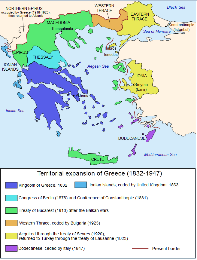 Teritoriální expanze novořeckého státu Řecko získalo svou nezávislost v roce 1830. V prvním nezávislém řeckém státu žila jen necelá čtvrtina všech Řeků.