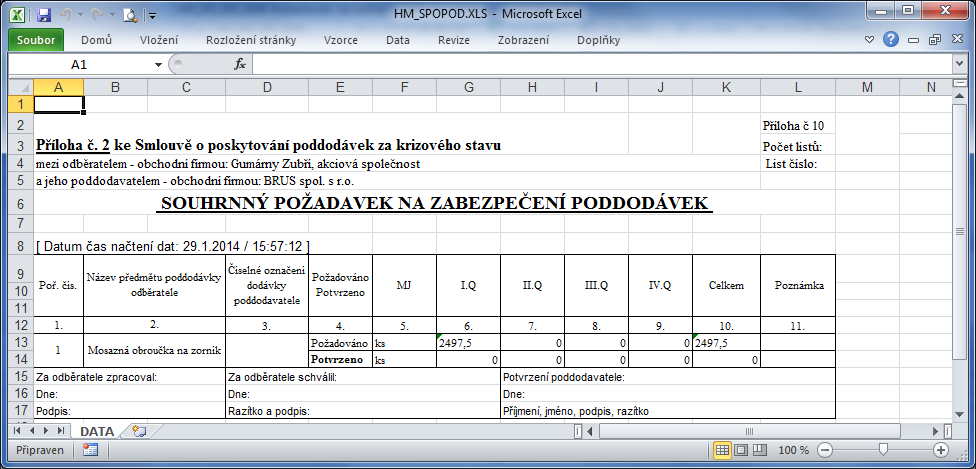 Požadavek na zabezpečení poddodávek určených ke kompletaci MD Sestava obsahuje přílohu č.