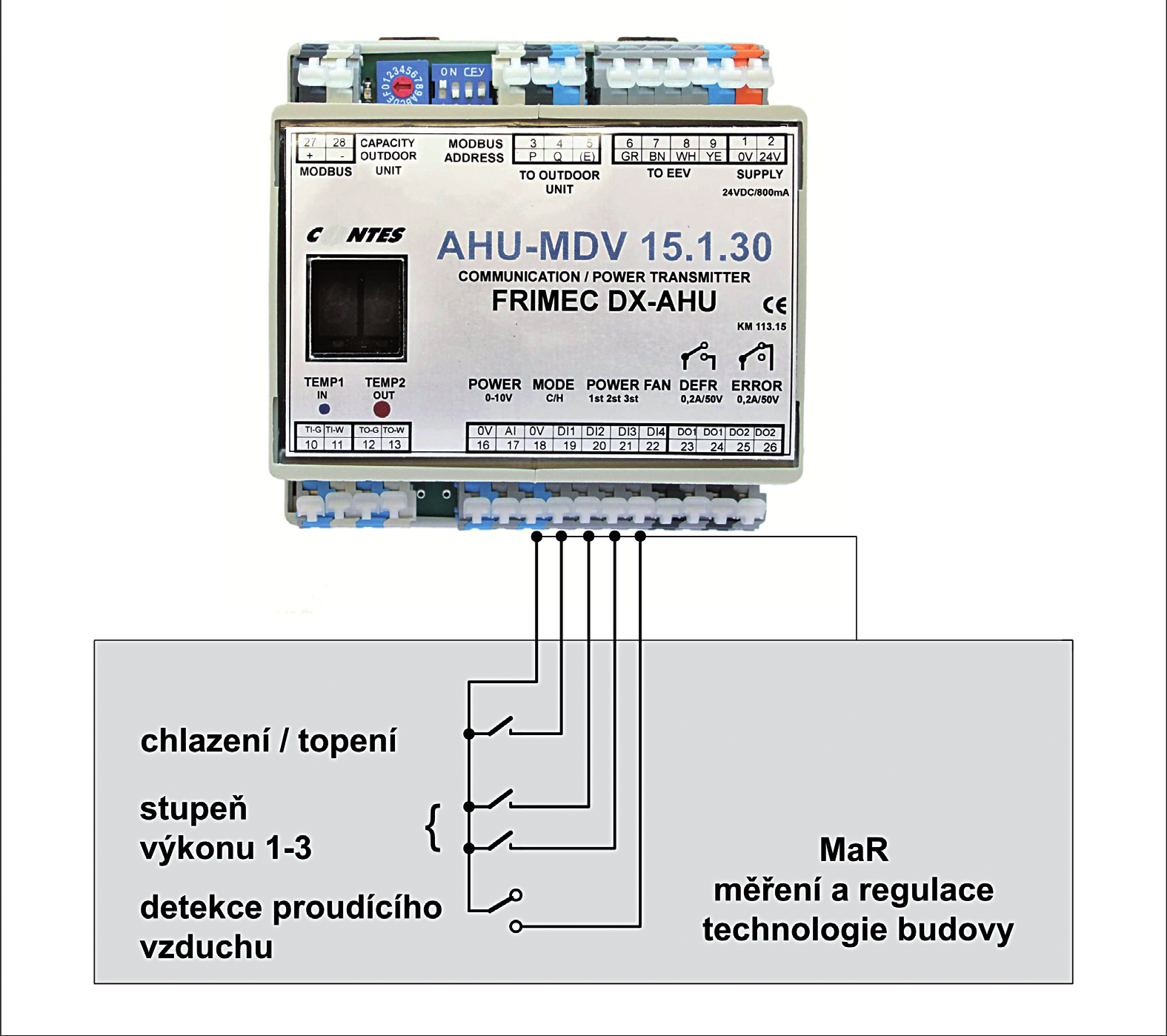 2. vstupní svorky POWER 1ST,2ST,3ST logické vstupy (beznapěťové kontakty): - žádný kontakt nesepnut = žádný požadavek na výkon - sepnut kontakt POWER 1ST (svorky 18+20)=nízký požadavek na výkon (30%)