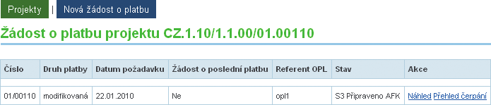 Pokud projekt nechcete nadále spravovat, můžete jej odebrat klepnutím na odkaz Odhlásit na příslušném řádku v přehledu projektů. Pro opětovné spravování projektu je nutno jej znovu přijmout.