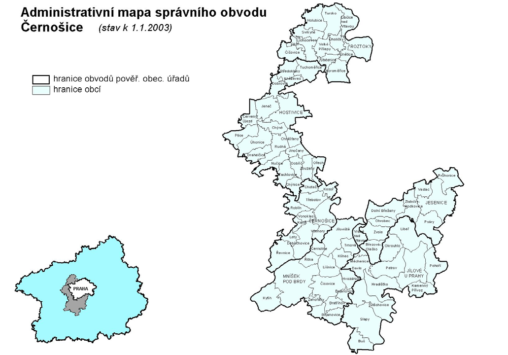 Černošice Správní obvod Černošice se nachází uprostřed kraje, kde ze západu obepíná hlavní město Prahu. Většina povrchu náleží k tzv. Brdské oblasti, konkrétně se jedná o Pražskou plošinu.