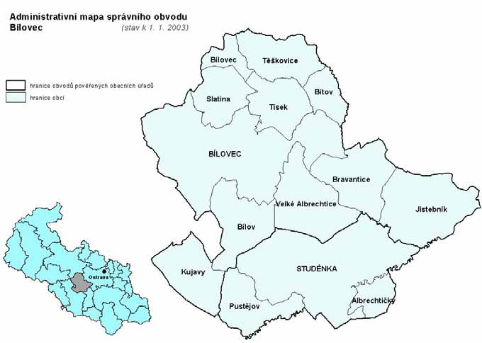 Správní obvod Bílovec leží ve střední části Moravskoslezského kraje.
