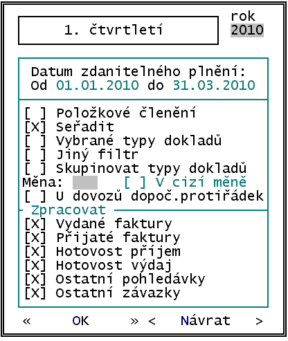 Grand 20 Před výpočtem přiznání DPH je nutné vytisknout a položkově překontrolovat sestavu dokladů (záznamní povinnost), z nichž je přiznání DPH vypočteno.