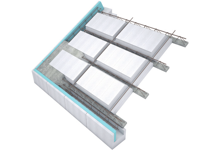 2.7.3 Střešní konstrukce Komfort Masivní střešní konstrukce s plošnou hmotností cca 230 kg/m 2, Skládá se z prefabrikovaných betonových nosníků a pórobetonových vložek z materiálu Ytong P4-500,