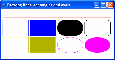 g.setcolor setcolor( Color.YELLOW ); g.draw3drect( 5, 100, 90, 55, true ); g.fill3drect( 100, 100, 90, 55, false ); g.