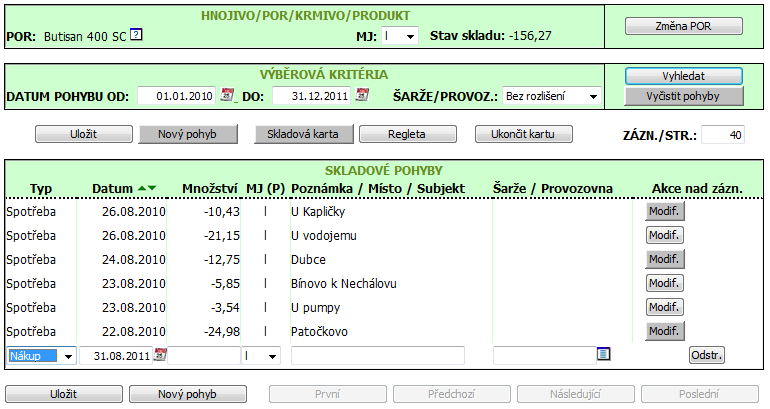 3) Založení karty v číselníku karet V případě karet krmiv/produktů můžete založit kartu vlastního krmiva i prostřednictvím menu Skladové karty Správa karet krmiv/produktů.