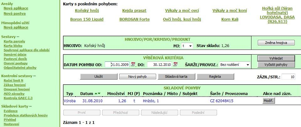 Výstup z nápočtu produkce statkových hnojiv Zadané údaje můžete uložit či vytisknout ve formátu XLS (Excel) pomocí tlačítka Tisk měsíc nebo Tisk rok.