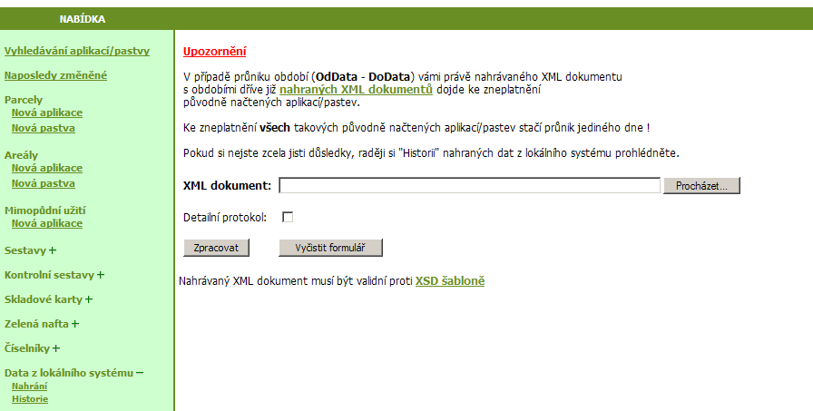 Stiskněte Procházet a vyhledejte požadovaný soubor ve svém počítači. Po vyhledání souborů stiskněte Zpracovat. Zvolte odkaz Data z lokálního systému Nahrání.