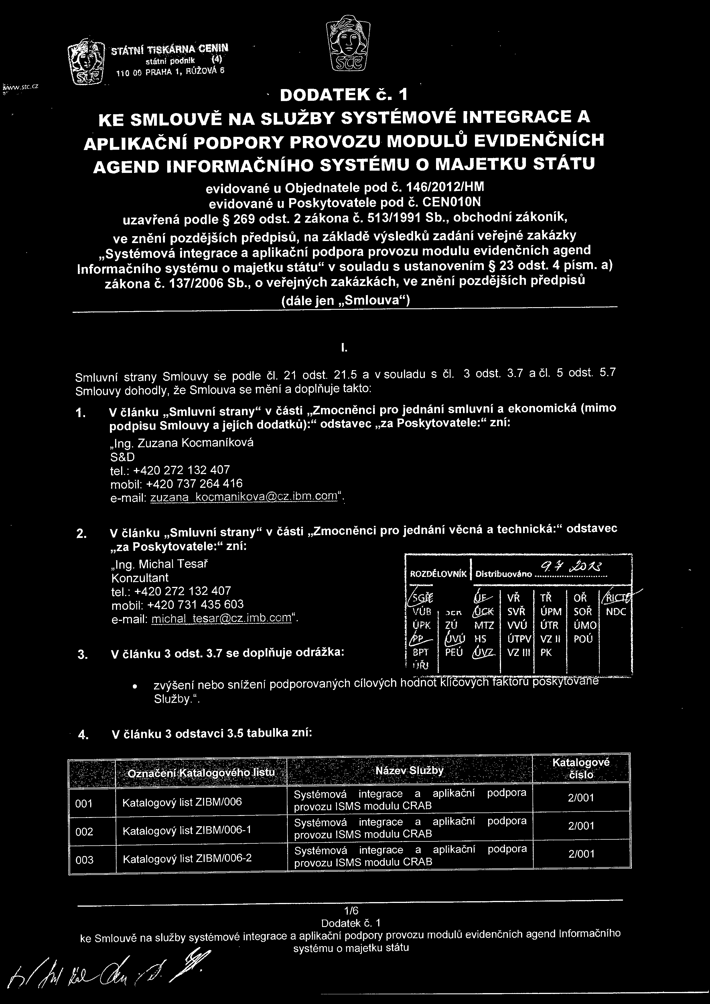 WW.S (C. CZ ''\t STÁTI TiSKÁRA CE! f' " státní pdnik {4} 11 O 00 PRAHA 1, RŮŽOVÁ 6 DODATEK č.