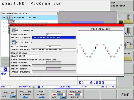 Grafické testován a zpracován UNIT-programů Libovolný vstup do programu (předběh bloků, funkce FCL 2) Funkc Předběh bloků můžete zpracovávat obráběc program od libovolně zvoleného č sla řádku.