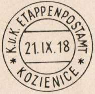 - 11 - Na předcházející straně je dopisnice polní pošty poslaná institucí Polských legionů do ŻYWCE s datem 23.X.1916. Dopisnice je poslána prostřednictvím uherské, etapní pošty č.