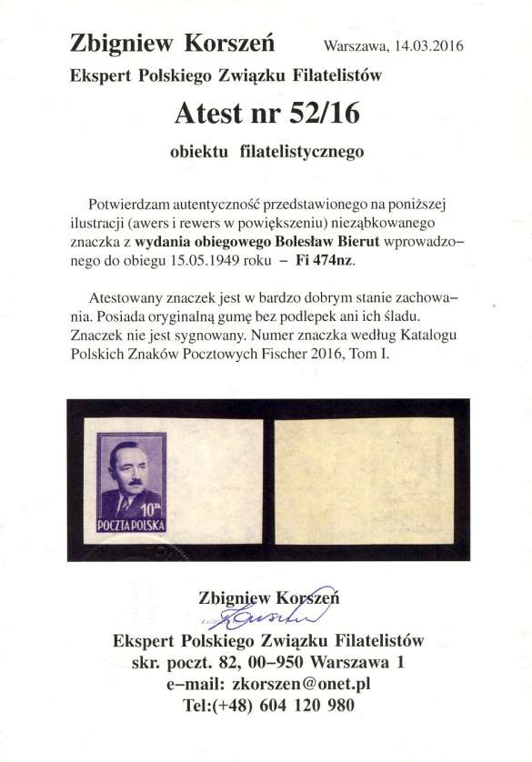 - 3 - Známka vydání ze 15.5.1949 B.Bierut 10 zł.